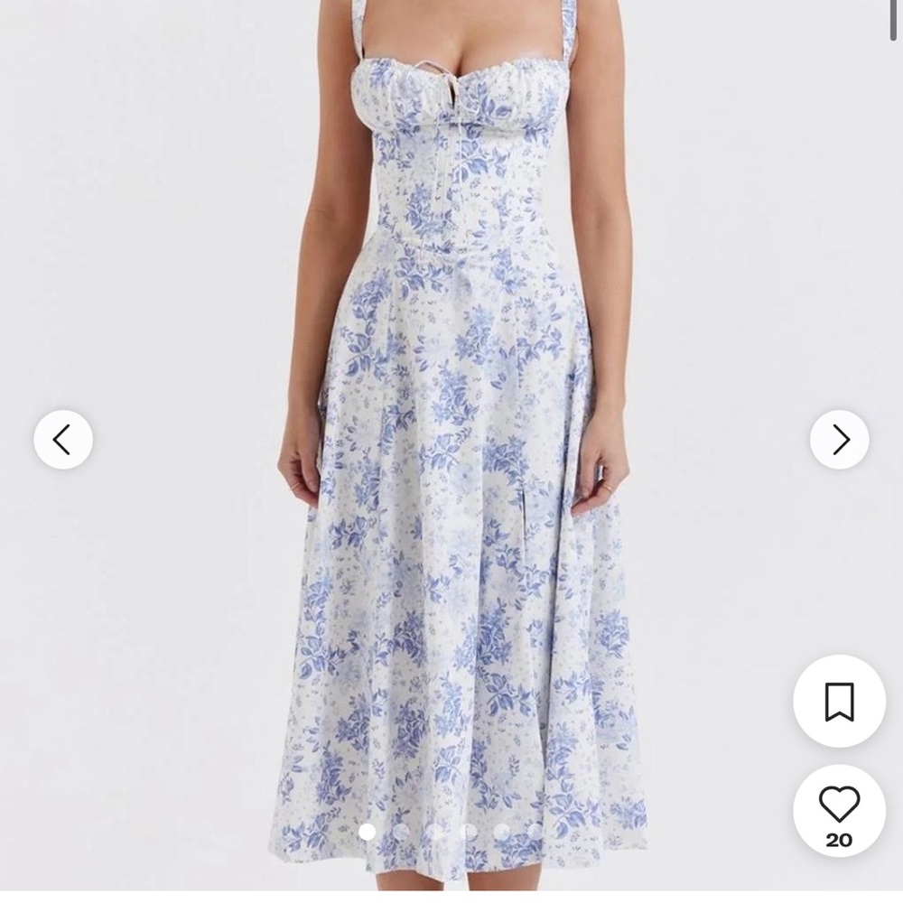 HOUSE OF CB Carmen Blue Print Bustier Sundress Stretch Floral Cottagecore Small